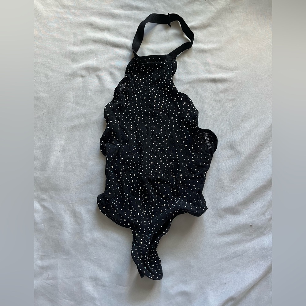 BLACK Rhinestone Mesh/Fishnet Rave Bodysuit